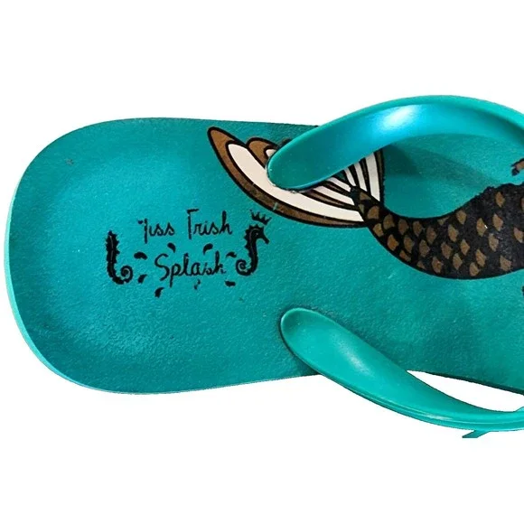 Miss Trish Splash Fish Flip Flops US Size 7 Embellished Green - Picture 7 of 7
